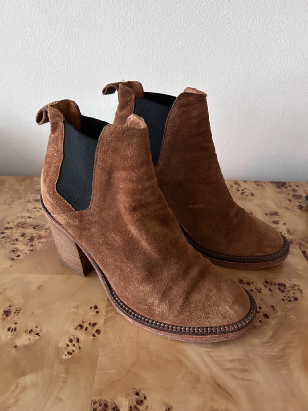 MAJE Suede Eva Suede Stacked Block Heel Chelsea Ankle Boots 38 7.5